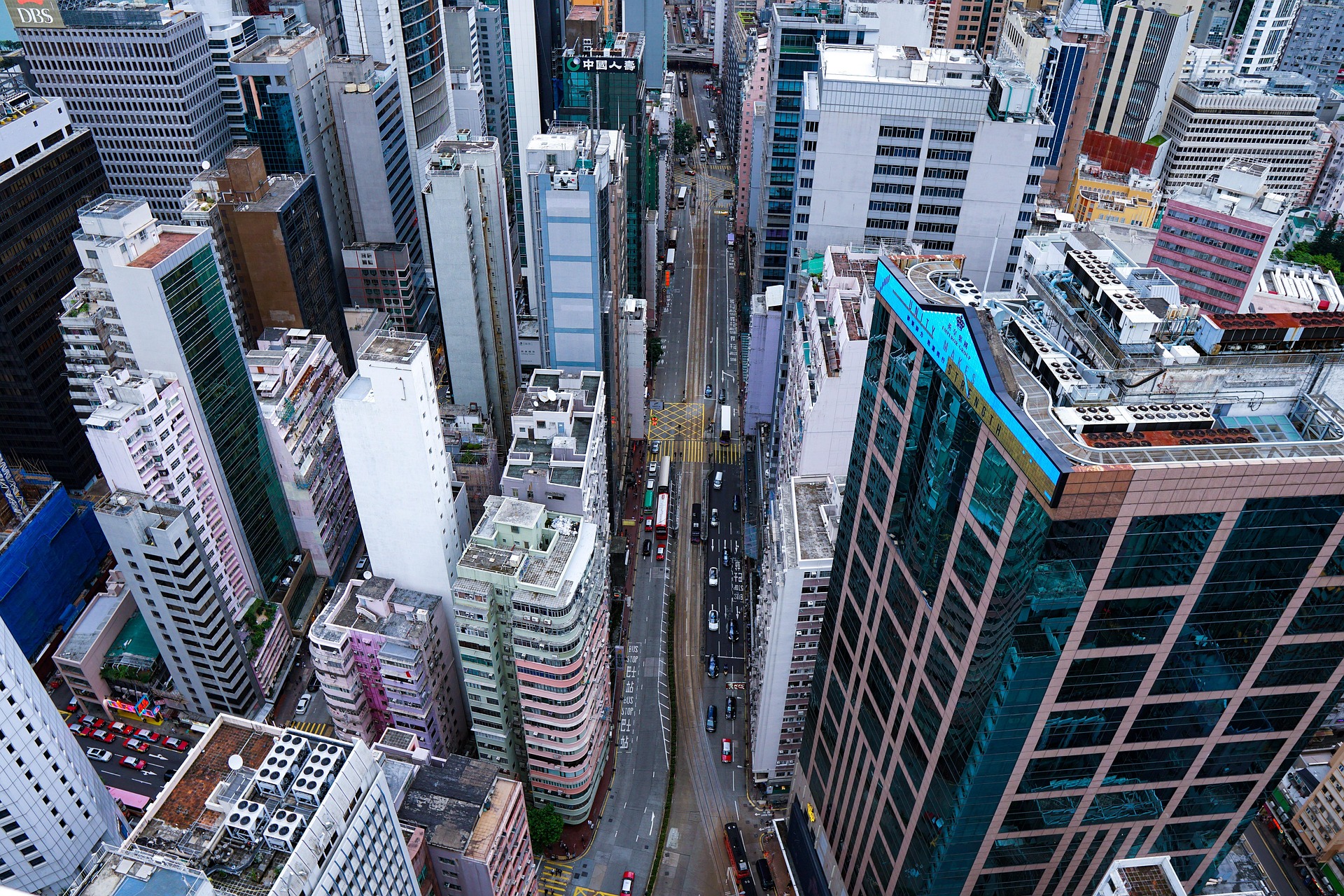 Aerial view of city skyscrapers