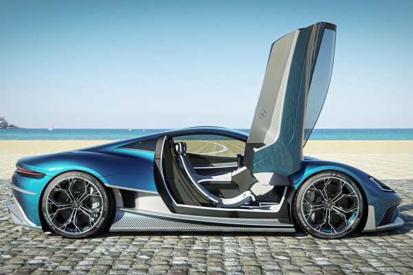 Electric vehicle sports car on beach
