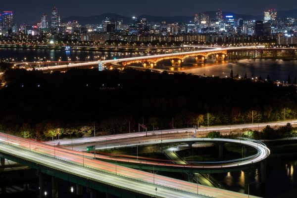 Night view of Korean city and highways