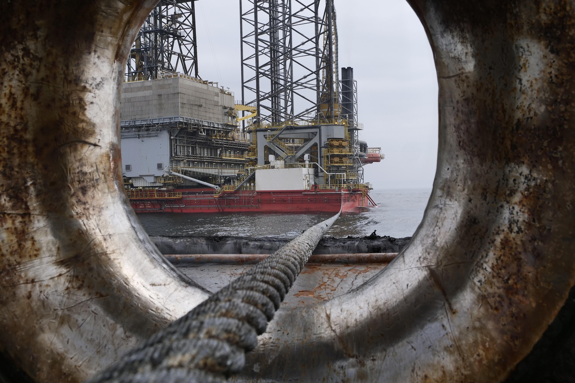Offshore oil drill as seen from view point of ship