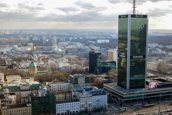 Samsung office building with city in background
