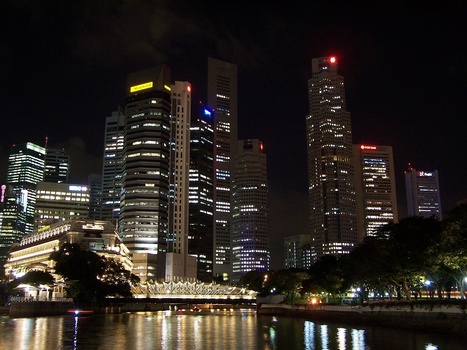 Shanghai nighttime city skyline with body of water in front