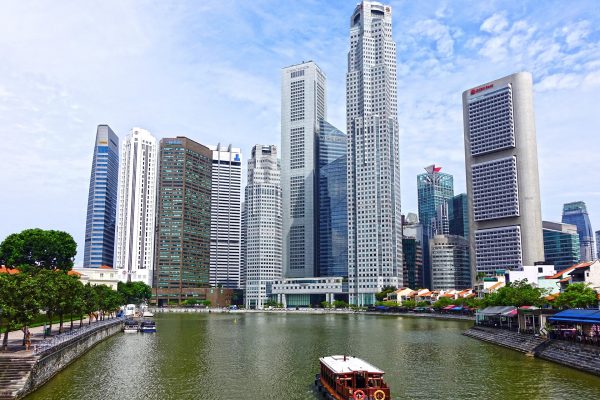 Singapore office buildings with river in foreground