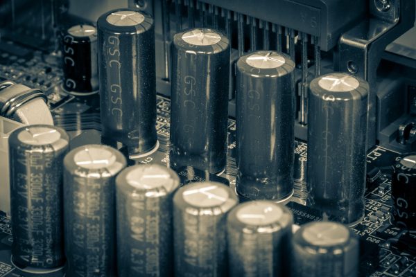 computer capacitors hard drive closeup