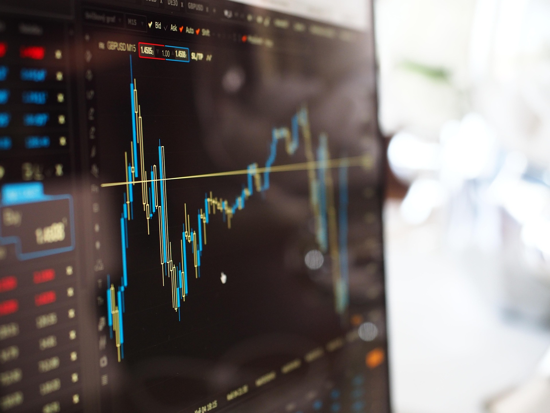 stocks tracking on computer screen