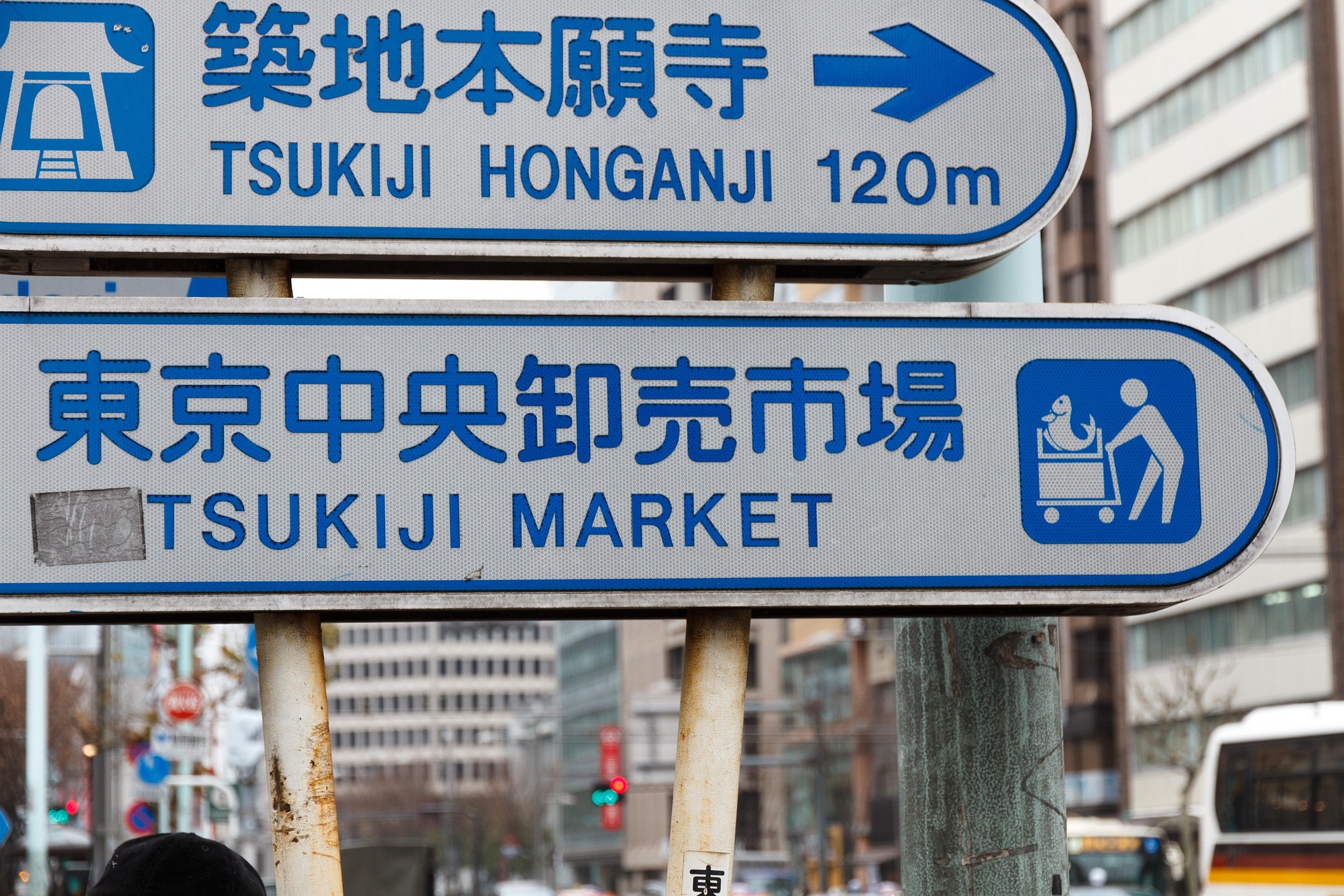 tokyo-Japan tsukiji market signs blue and white